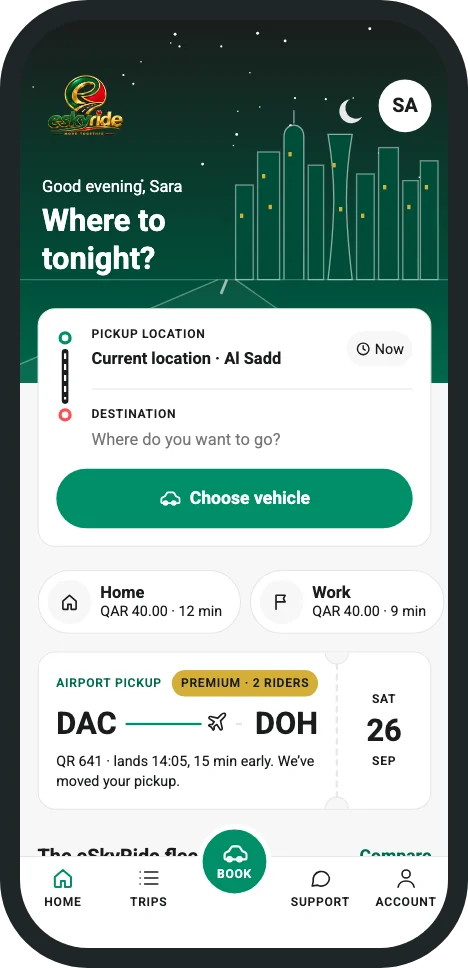 The eSkyRide app home screen